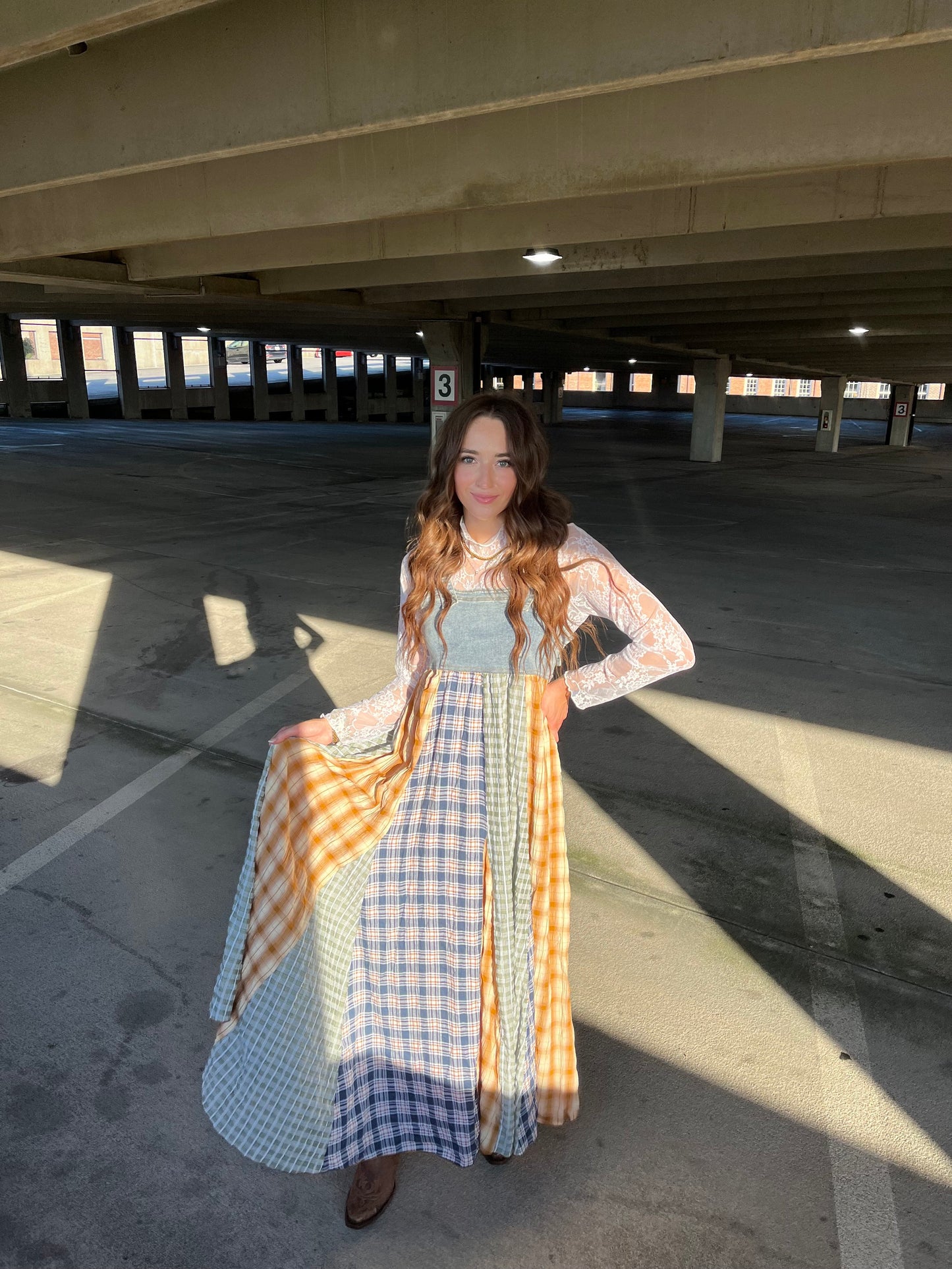 Denim Check Maxi Dress