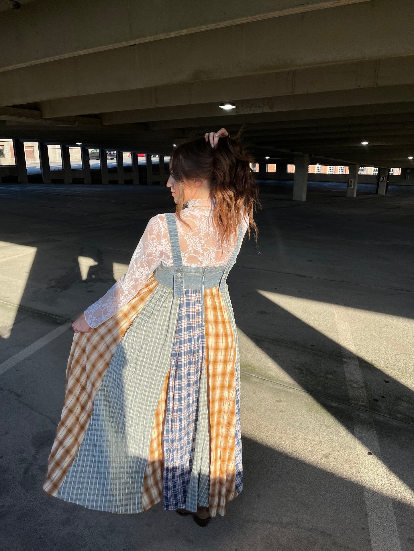 Denim Check Maxi Dress