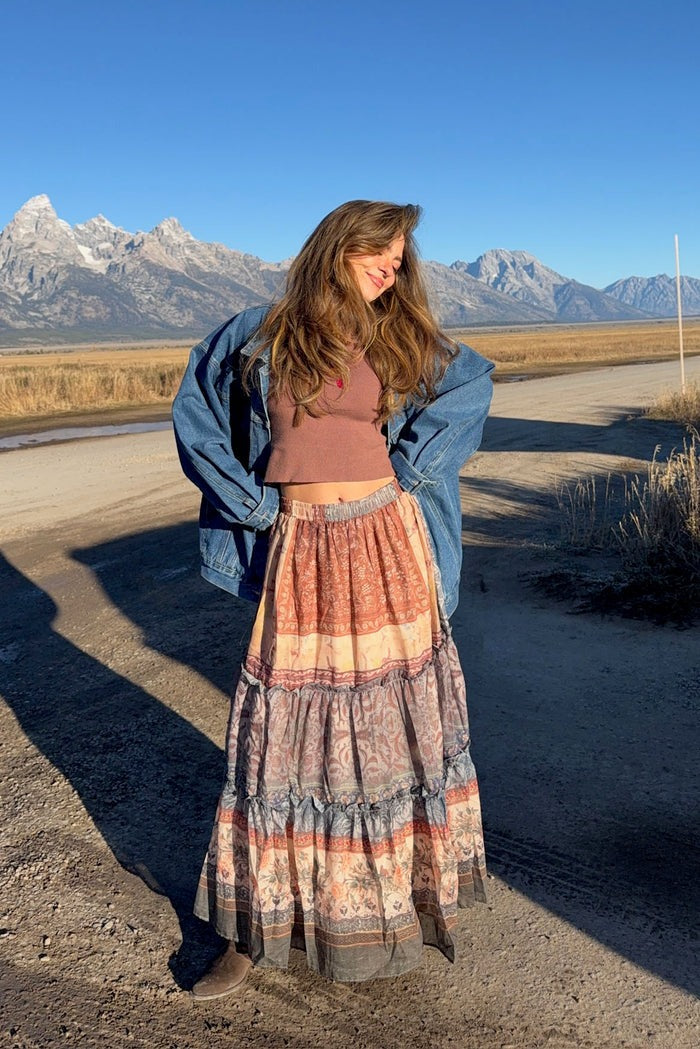 Vintage Floral Patchwork Maxi Skirt