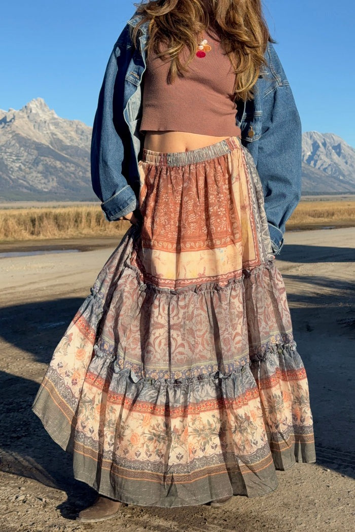 Vintage Floral Patchwork Maxi Skirt