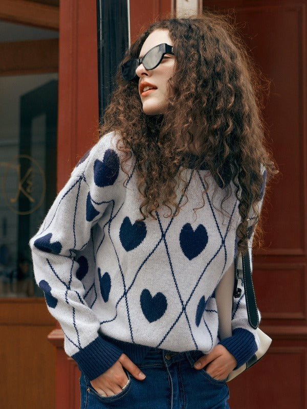 Heart Pattern Knit Sweater