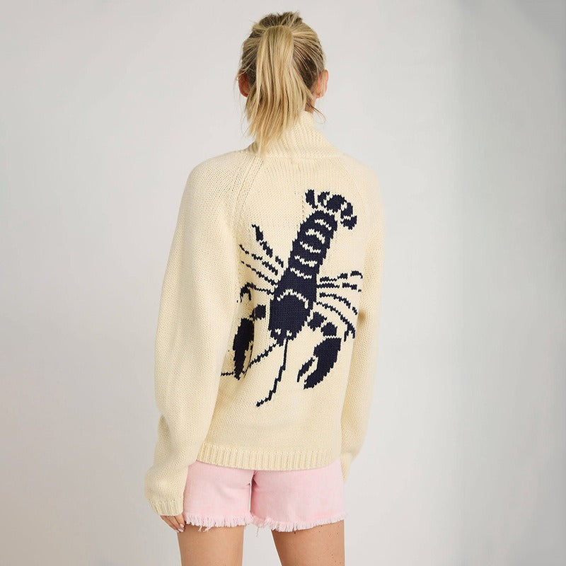 Lobster Print Knitted Cardigan – Playful Cozy Style