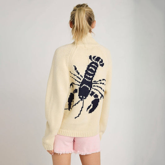 Lobster Print Knitted Cardigan – Playful Cozy Style