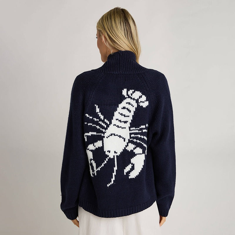 Lobster Print Knitted Cardigan – Playful Cozy Style