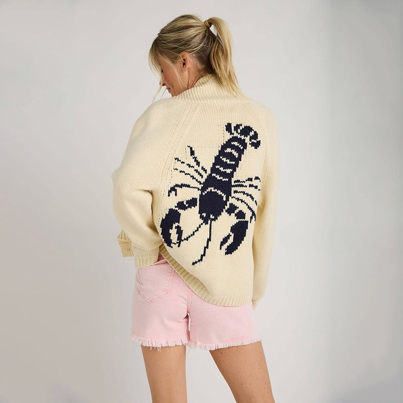 Lobster Print Knitted Cardigan – Playful Cozy Style