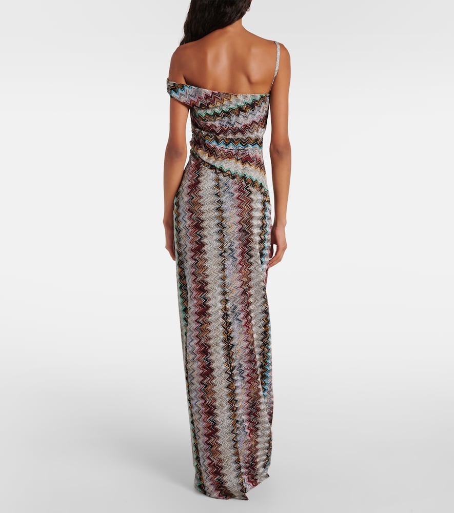 Zigzag Draped Lamé Maxi Dress