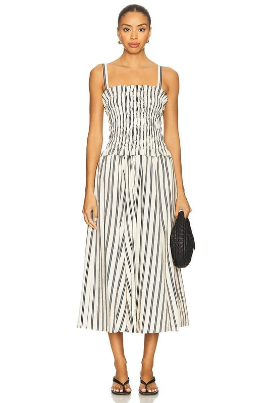1932 Stripe White & Black Midi Dress