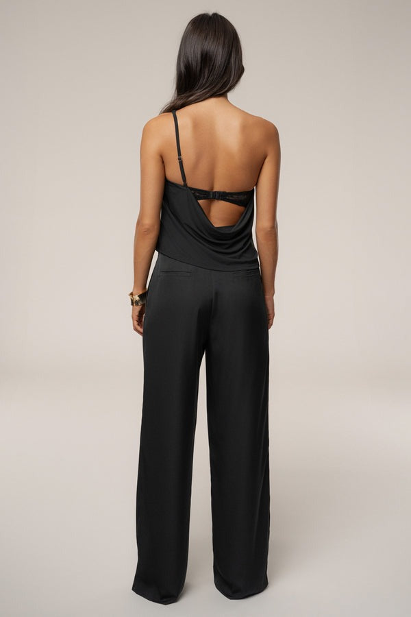 Black Velina Satin Cowl Top