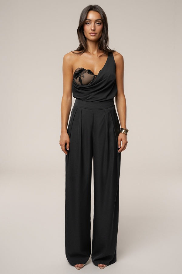Black Velina Satin Cowl Top