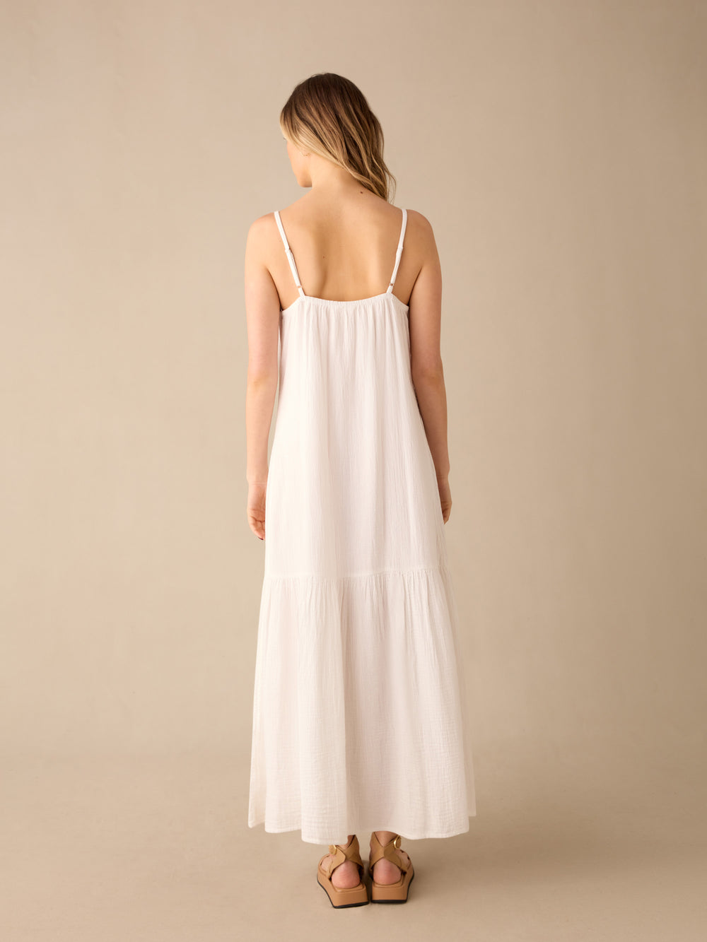 Tiered Hem Strappy Cheesecloth Dress
