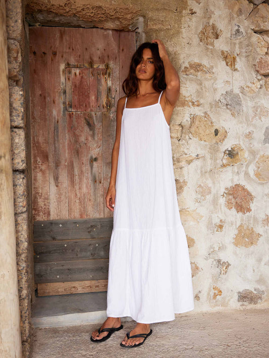 Tiered Hem Strappy Cheesecloth Dress