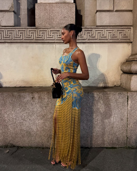 Fringe Print Maxi Dress