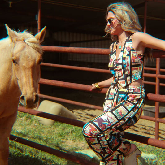 Western Print Vest Set