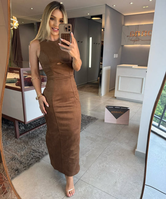 Suede Draping Maxi Dress