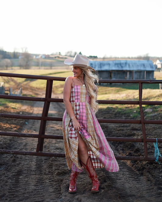 Pink Mixed Plaid Maxi Dress