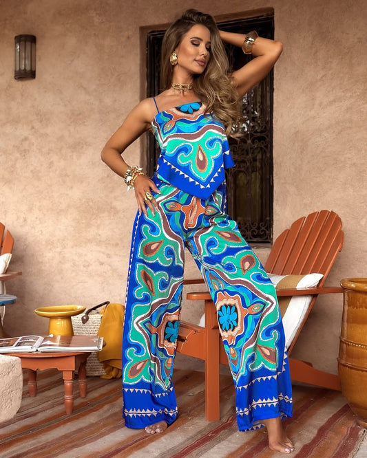 Satin Top And Wide Leg Pants Set