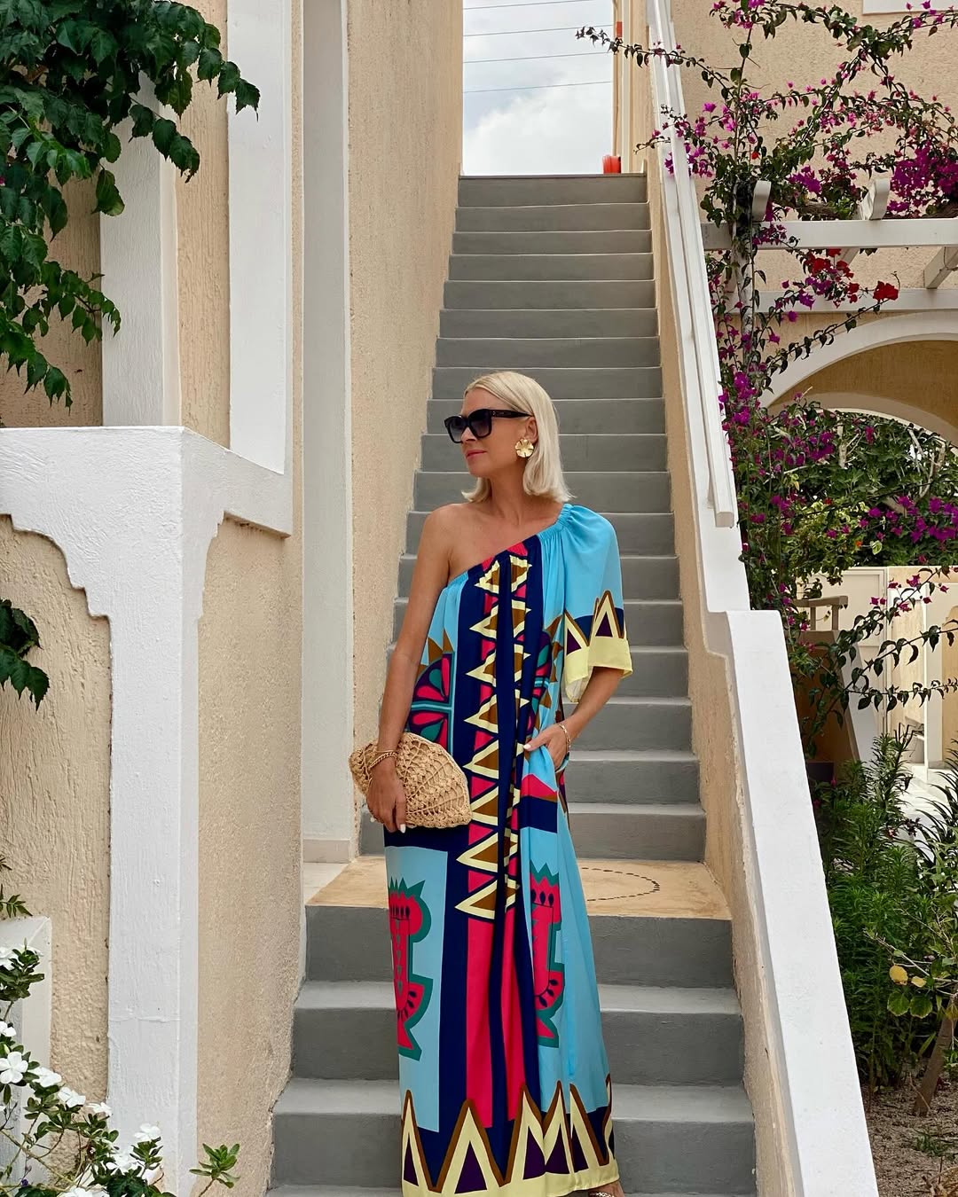Off-Shoulder Graphic Maxi Dress