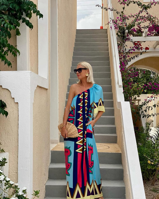 Off-Shoulder Graphic Maxi Dress