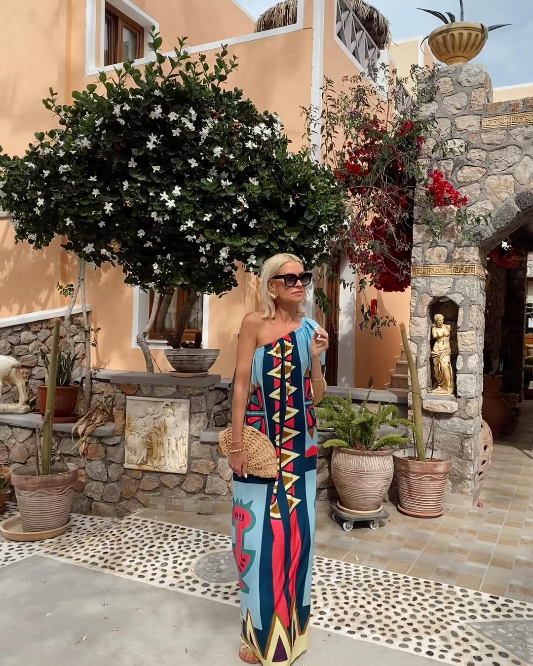 Off-Shoulder Graphic Maxi Dress