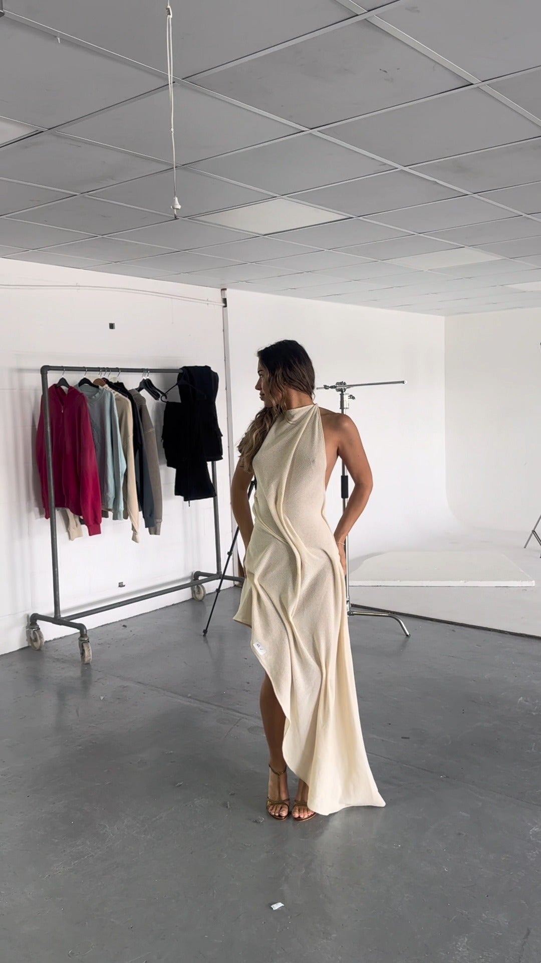Isla – Asymmetric Ruffle Open Back Dress - Ivory