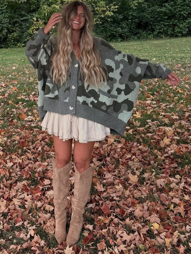 Cozy Camo Knit Cardigan