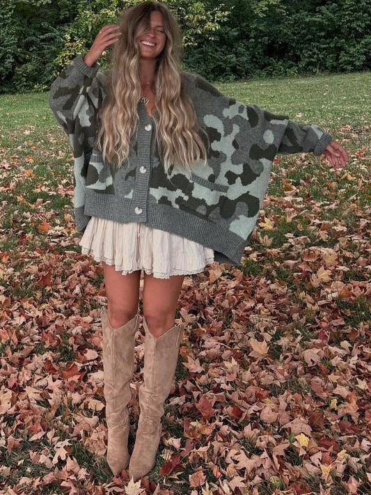 Cozy Camo Knit Cardigan