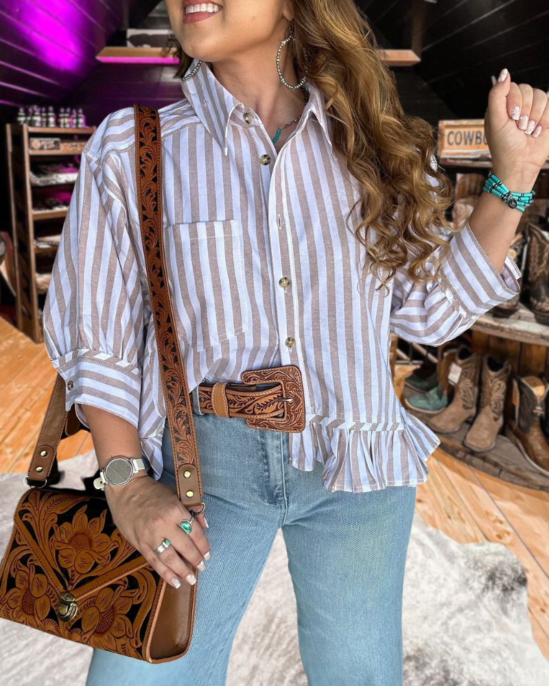 Stripe Ruffle Hem Shirt