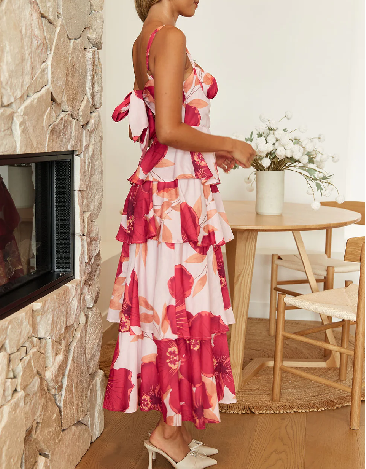 FLOWERING SPLENDOR MAXI DRESS RED