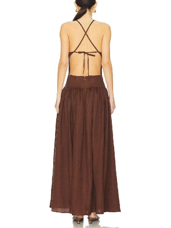 Chocolate Chip Deep V Suspender Dress