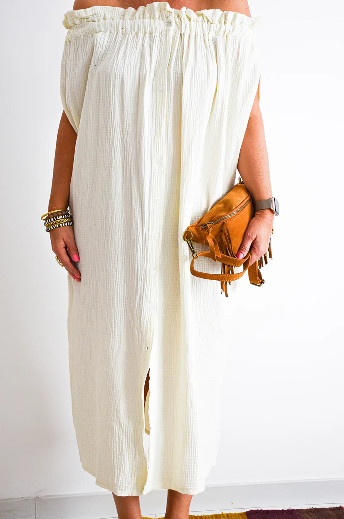 Beige Button Dress