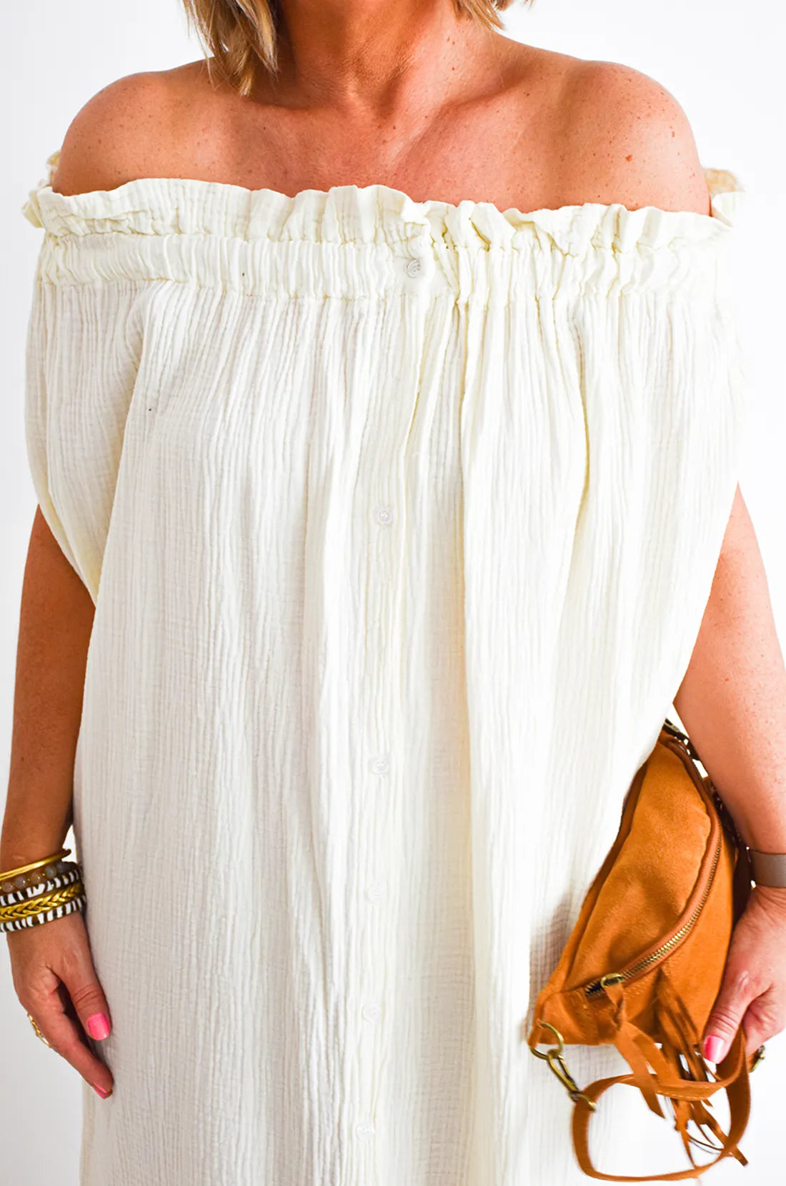 Beige Button Dress