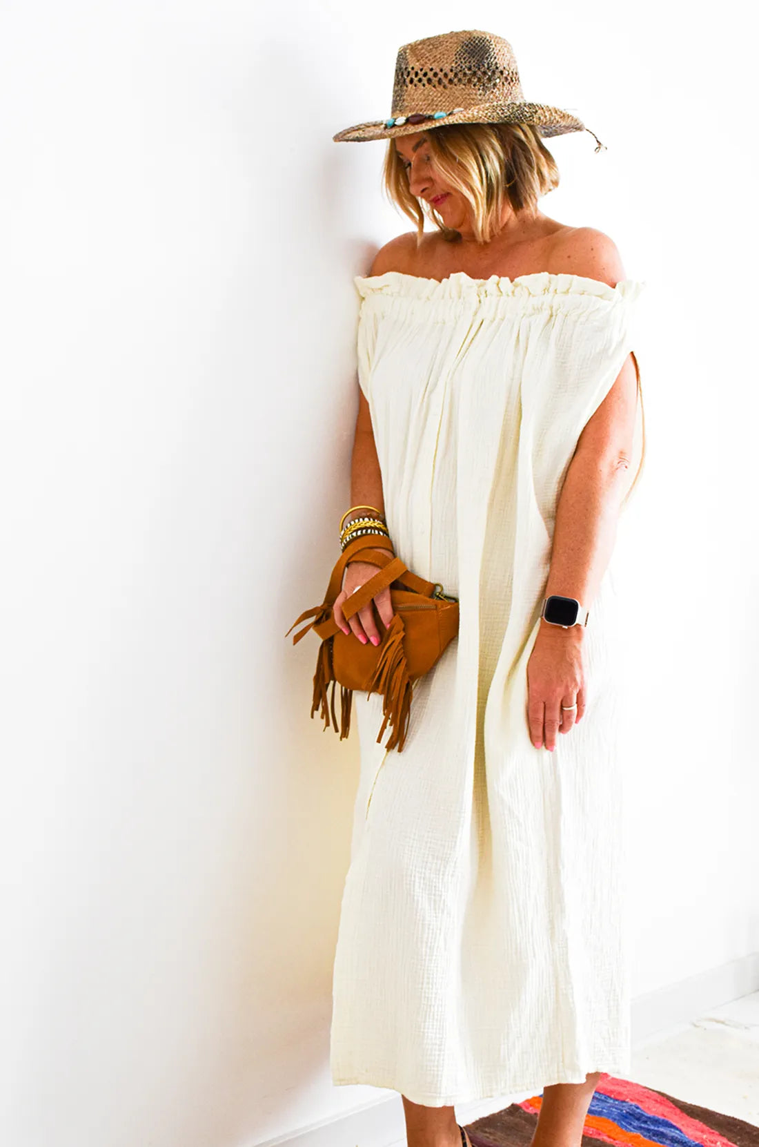 Beige Button Dress