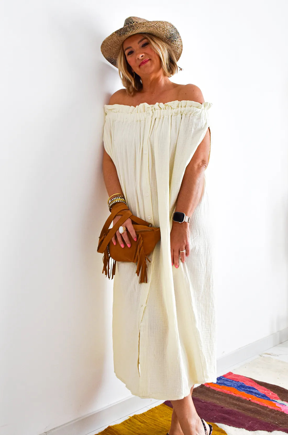 Beige Button Dress