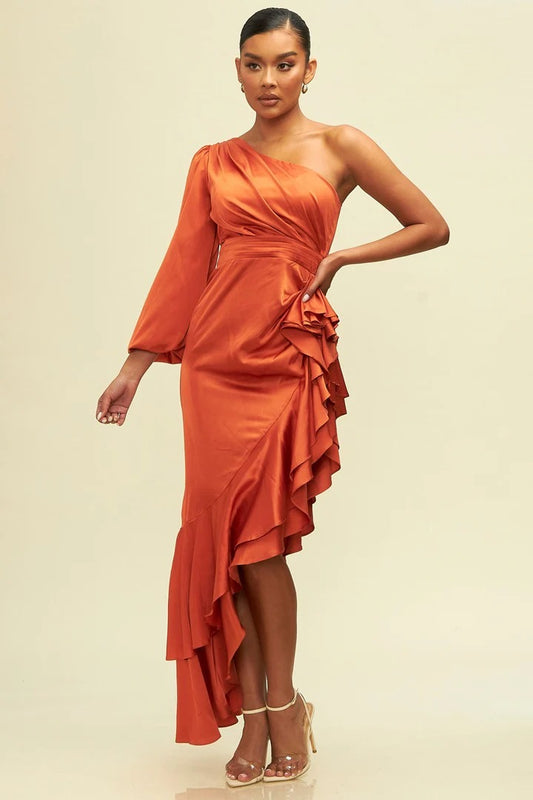 Ruffled Asymmetric Maxi Dress