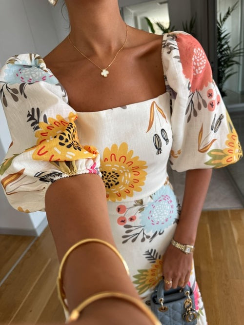 Floral Bloom Puff Sleeve Dress