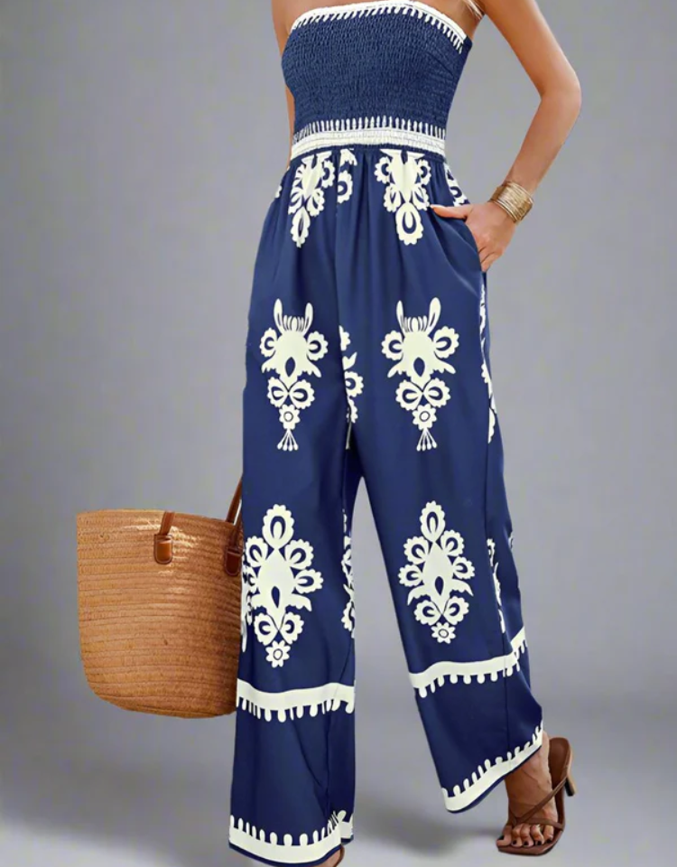 Strapless Elasticated Jumpsuit With Pocket