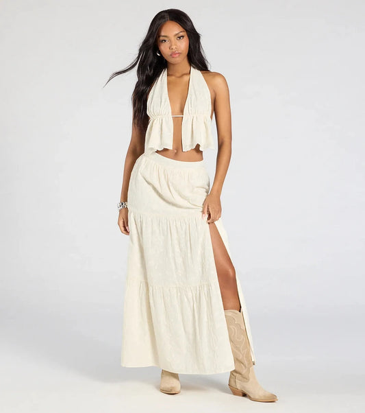 Cream Layered Maxi Skirt Suit