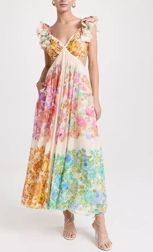 Raie Frill Shoulder Midi Dress
