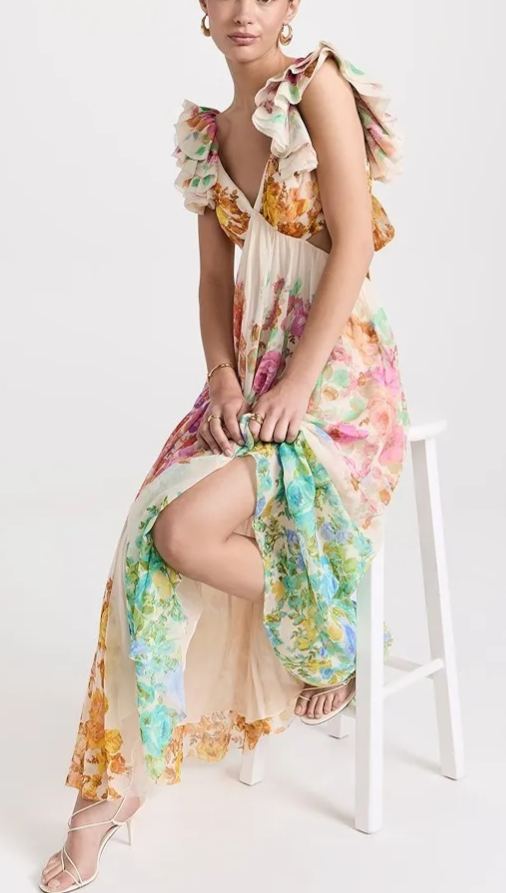 Raie Frill Shoulder Midi Dress