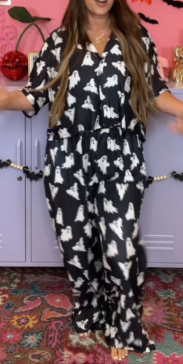 Halloween Spooky Print Loungewear Set – 2-Piece Outfit