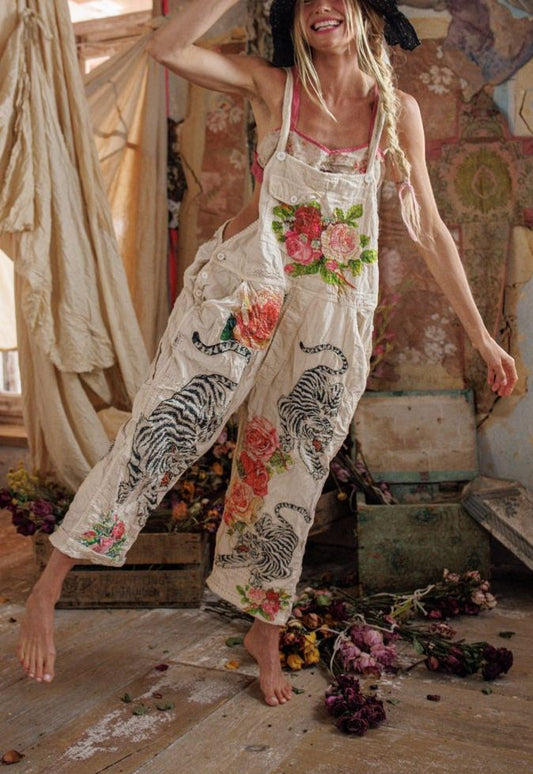 Boho Tiger & Floral Print Overalls