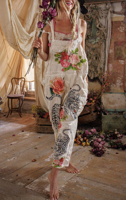 Boho Tiger & Floral Print Overalls