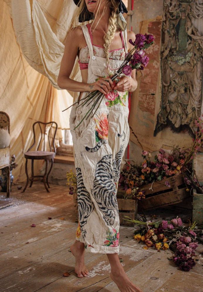 Boho Tiger & Floral Print Overalls