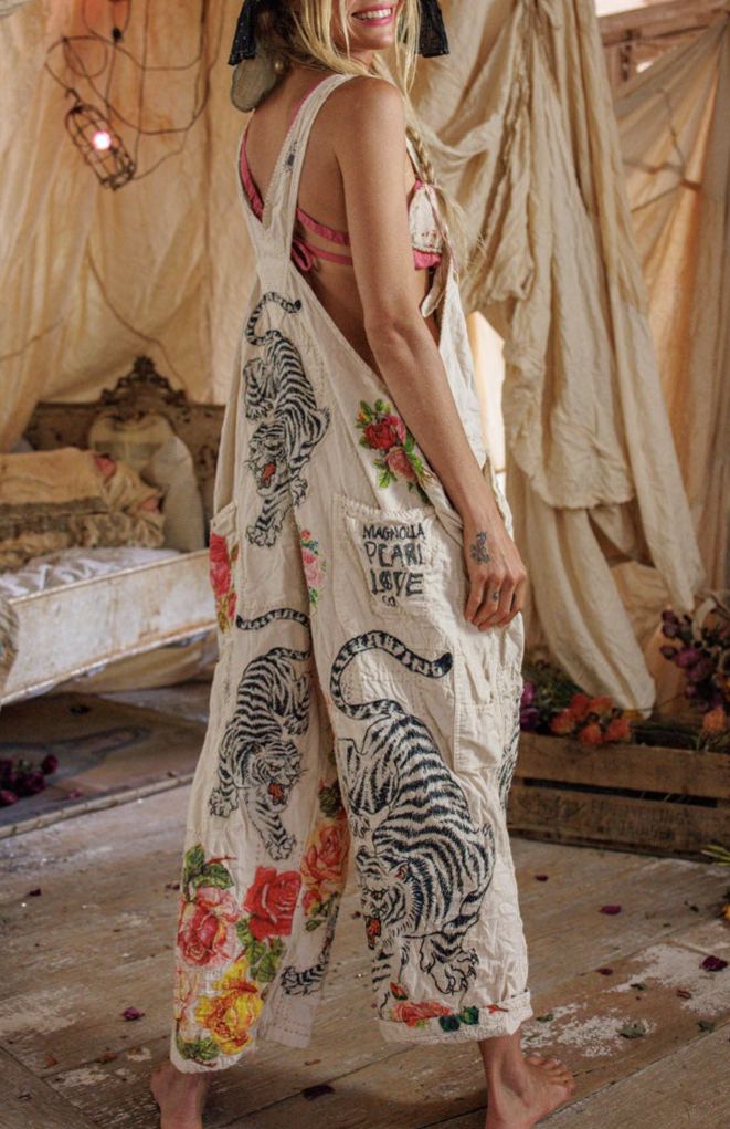 Boho Tiger & Floral Print Overalls