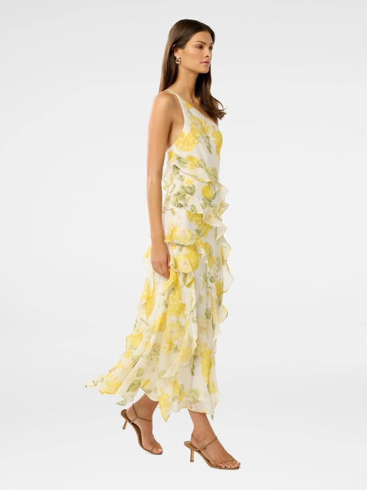 Forever New Yellow Belle One Shoulder Ruffle Gown