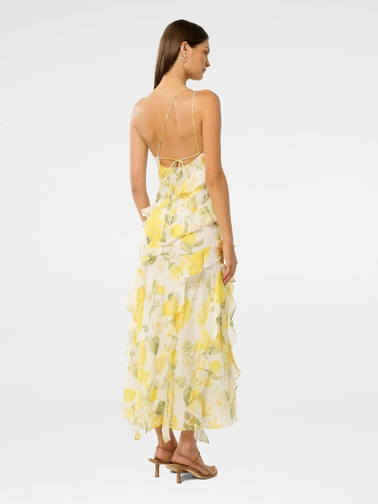 Forever New Yellow Belle One Shoulder Ruffle Gown