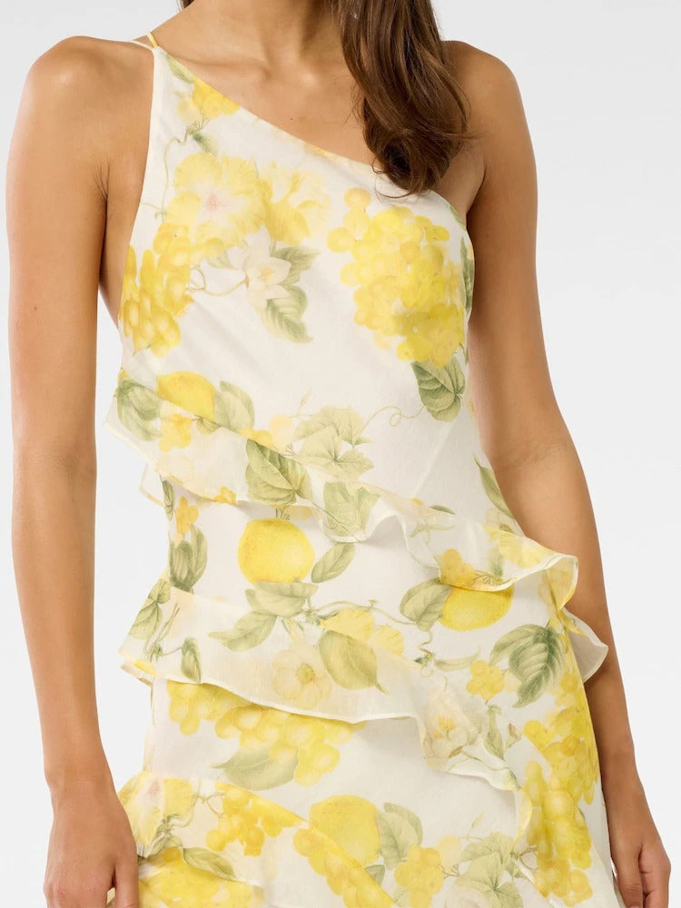 Forever New Yellow Belle One Shoulder Ruffle Gown