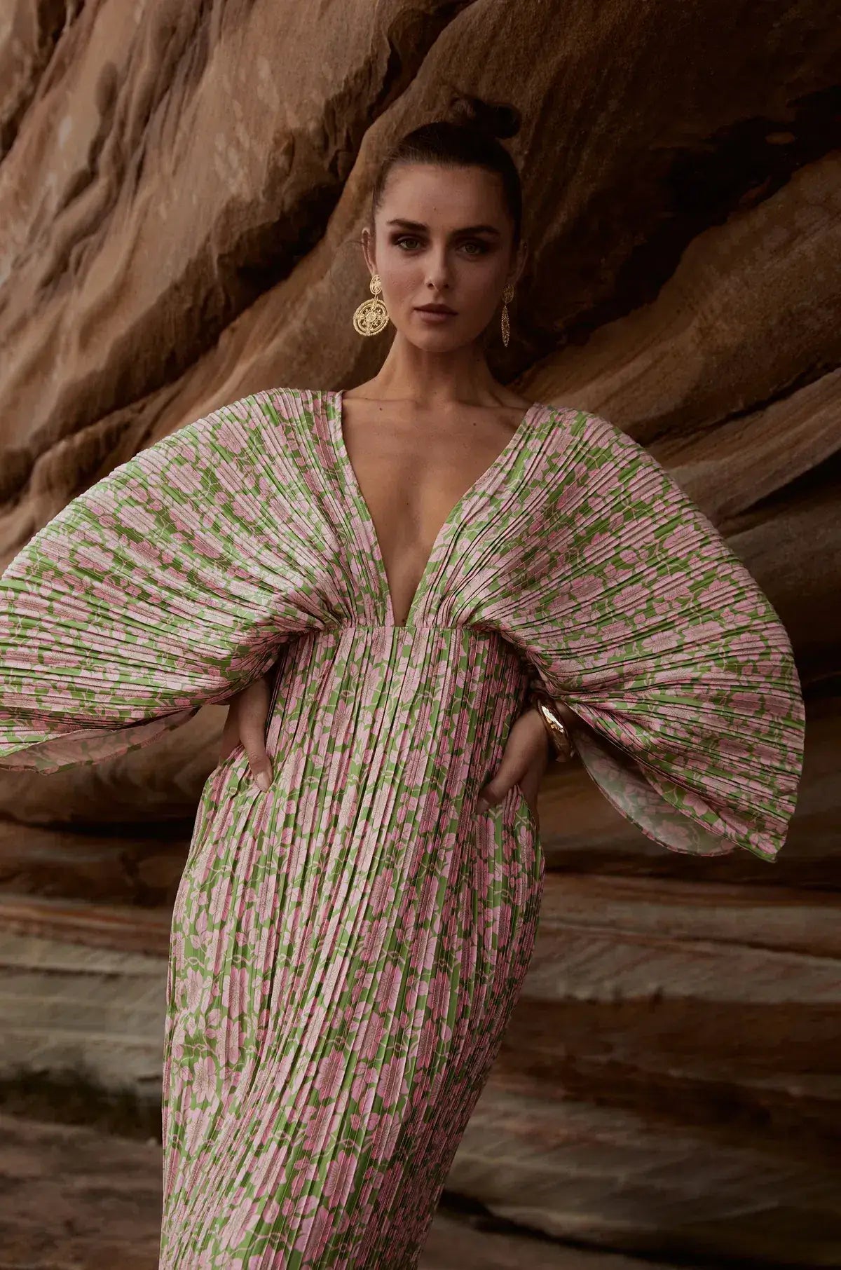 Batwing Sleeve Floral Maxi Dress