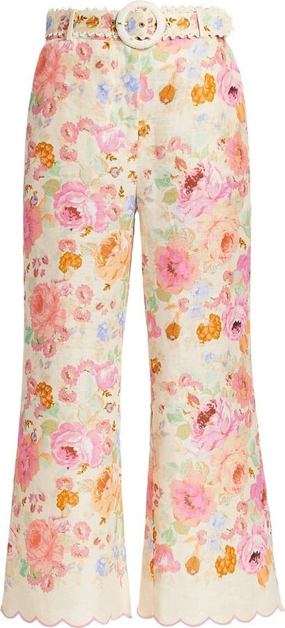 Floral suspenders cropped flared pants suit
