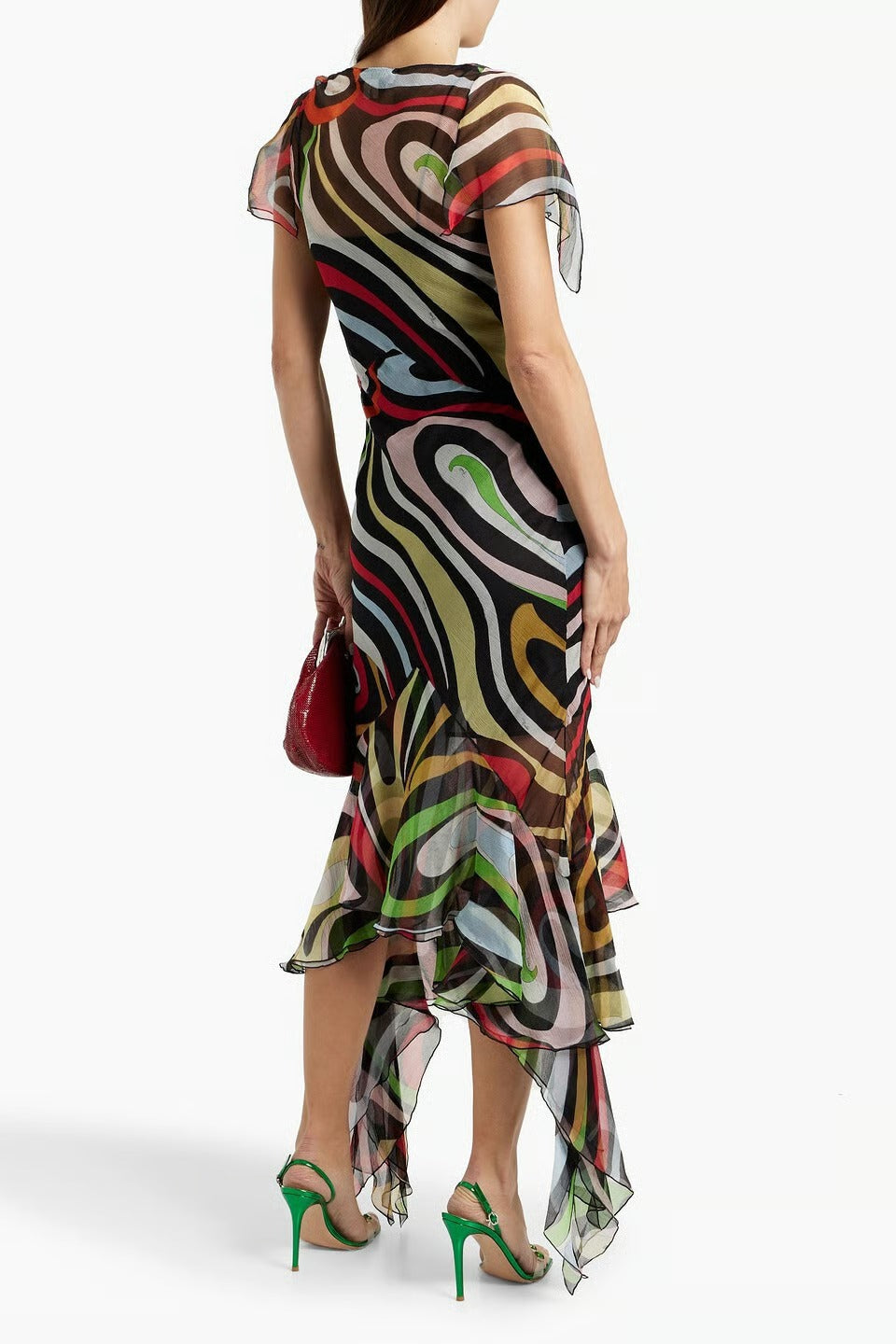 Chiffon Print Ruffle Midi Dress In Multicolor